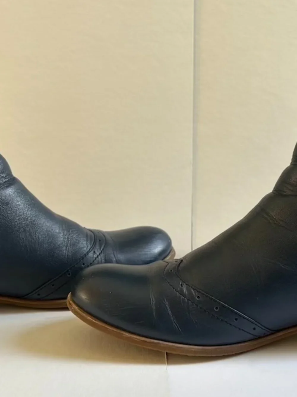 Julia Bo Custom Handmade Navy Leather & Burgundy Wingtip Chelsea Ankle Boots
